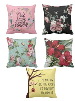 20x20 Inches Assorted Printed Cotton Cushion Pillow Covers (Multicolour) - Set of 5