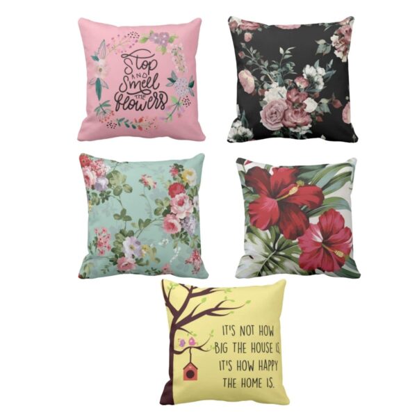 20x20 Inches Assorted Printed Cotton Cushion Pillow Covers (Multicolour) - Set of 5