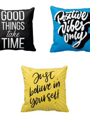 12X12 inches Set of 3 Cushion Covers Positive Vibes Only Good Things Take Time Motivational Quotes Printed Sofa Throw Pillows Multicolor