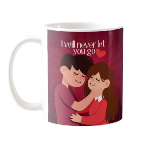 Valentine Gift Combo for Girlfriend Wife Mug, Cushion Cover, 1 Dairy Milk Silk Chocolates (60 gm) I Will Never Let You Go, with Coaster