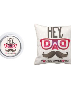 Awesome Dad Cushion Cover - 12X12 inches with Desk Clock 6x6 inches Gifts Combo Set of 2