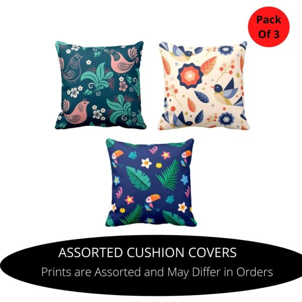 20x20 Inches Assorted Floral Abstract Pattern Printed Cotton Cushion Pillow Covers (Multicolour) - Set of 3