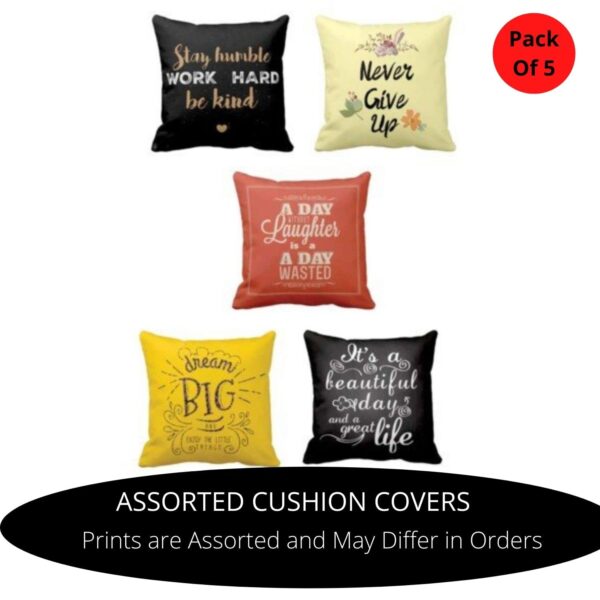 20x20 Inches Assorted Printed Cotton Cushion Pillow Covers (Multicolour) - Set of 5