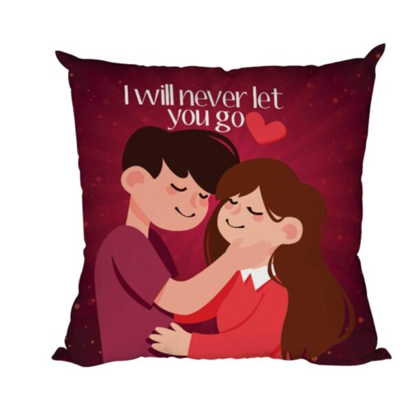 Valentine Gift Combo for Girlfriend Wife Mug, Cushion Cover, 1 Dairy Milk Silk Chocolates (60 gm) I Will Never Let You Go, with Coaster