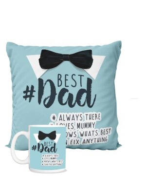 Father's Day Gifts Mug, Cushion Cover, Fridge Magnet Combo Hamper Set of 3 for Best Dad in The World