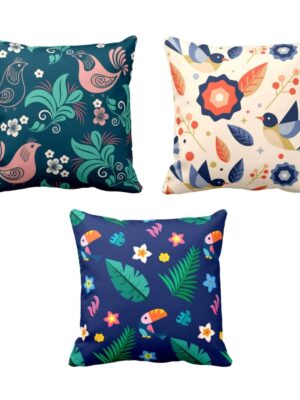 20X20 inches Set of 3 Cushion Covers Magnetic Comely Floral Flowers Printed Sofa Throw Pillows Multicolor