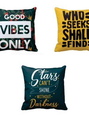 16X16 inches Set of 3 Cushion Covers Good Vibes Only Who Seeks Shall Find Motivational Quotes Printed Sofa Throw Pillows Multicolor
