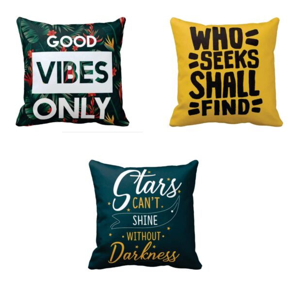 16X16 inches Set of 3 Cushion Covers Good Vibes Only Who Seeks Shall Find Motivational Quotes Printed Sofa Throw Pillows Multicolor