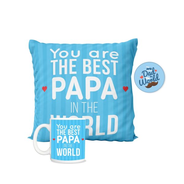 Father's Day Gifts Mug, Cushion Cover, Fridge Magnet Combo Hamper Set of 3 for You are The Best Papa