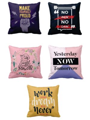 12X12 inches Set of 5 Cotton Cushion Covers Make Yourself Proud Motivational Quotes Printed Sofa Throw Pillows Multicolor