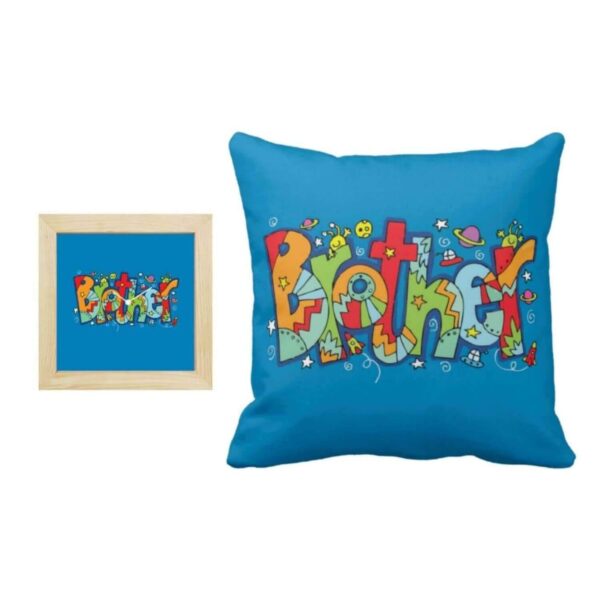 Birthday Gifts Combo, Colorful Brother 16x16 inches Cushion Cover with 6x6 inches Desk Clock, Set of 2