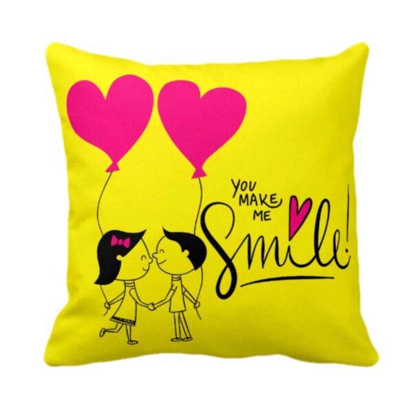 Valentine Gifts for Girlfriend Wife 12x12 inches Canvas Cotton Throw Pillow Cushion Cover You Make Me Smile Printed, Yellow