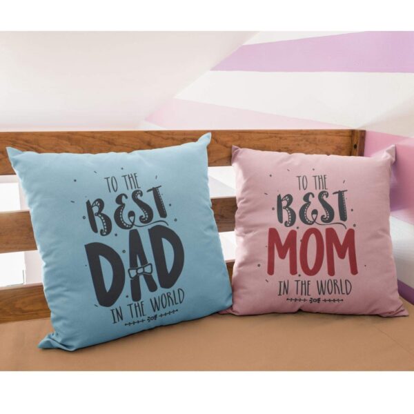Birthday Gifts for Mom Dad 12 x 12 inches Best Mom Dad in The World Printed Velvet Cushion Cover Throw Pillow