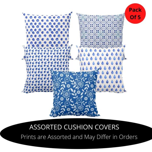20x20 Inches Assorted Printed Cotton Cushion Pillow Covers (Multicolour) - Set of 5