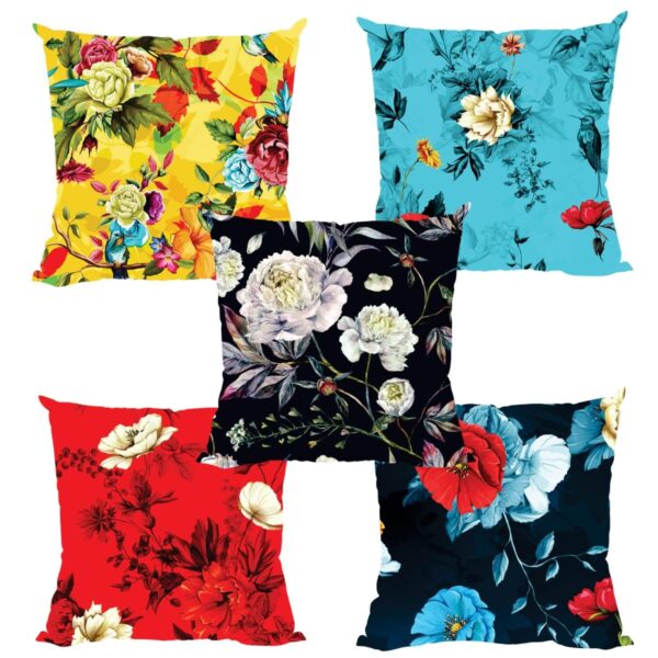 20x20 inches Set of 5 Cushion Covers Attractively Floral Flowers Printed Sofa Throw Pillows Multicolor