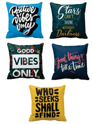 20X20 inches Set of 5 Cushion Covers Positive Vibes Only Motivational Quotes Printed Sofa Throw Pillows Multicolor