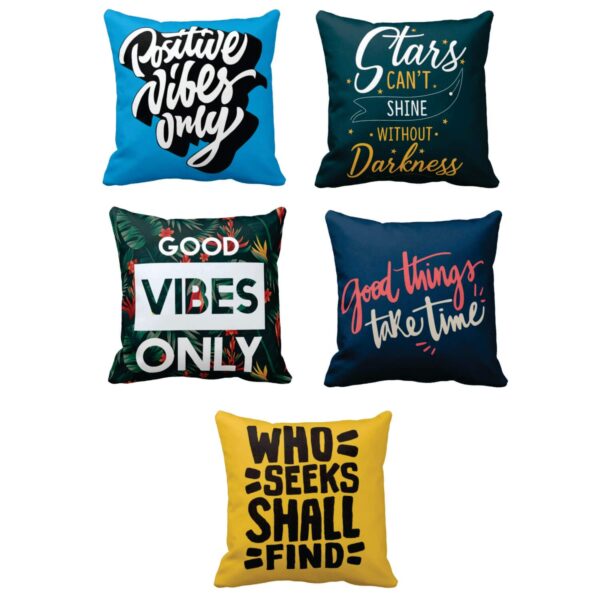 20X20 inches Set of 5 Cushion Covers Positive Vibes Only Motivational Quotes Printed Sofa Throw Pillows Multicolor