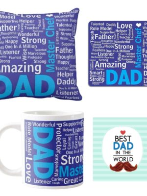 Birthday Gifts for Father MasterChef Dad Combo Set of 4 - Cushion Cover, Mug, Coaster, Mousepad