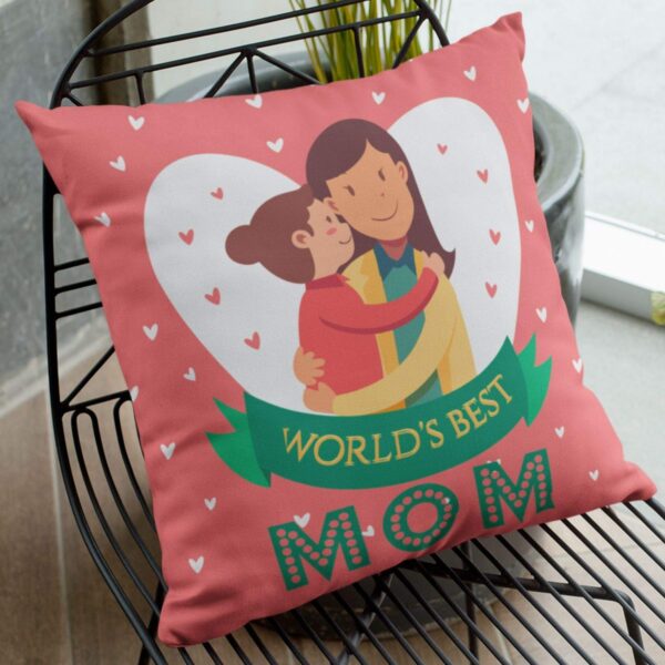 12x12 inches Poly Satin Cushion (with Filler) Worlds Best Mom Printed Birthday Throw Pillow Sofa - Multicolor