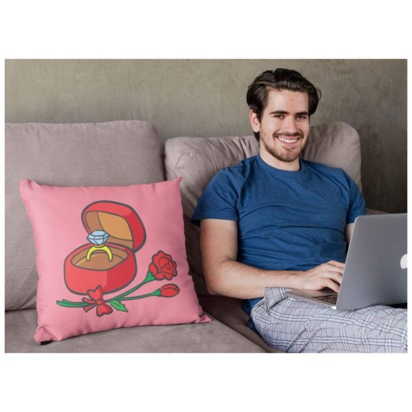 Valentine Propose Day Gifts for Girlfriend Wife Ring Rose Cupid Cushion Cover Love Printed Throw Pillow Couple - 12 x 12 inches