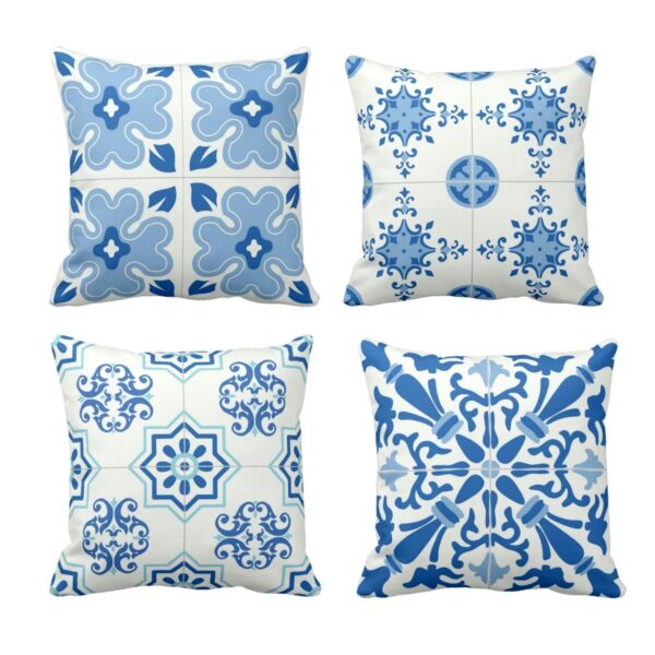 16 x 16 inch New Year Gifts Indigo Printed Cushion Covers Set of 4 for Home Sofa