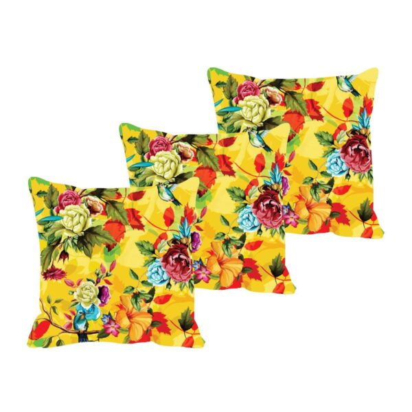 24X24 inches Set of 3 Cushion Covers Graceful Floral Flowers Printed Sofa Throw Pillows Yellow