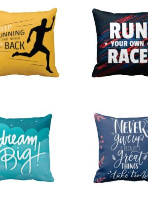 12X12 inches Set of 4 Cushion Covers Dream Big Keep Running Own Race Motivational Quotes Printed Sofa Throw Pillows Multicolor