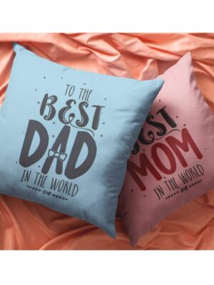 Birthday Gifts for Mom Dad 12 x 12 inches Best Mom Dad in The World Printed Velvet Cushion Cover Throw Pillow