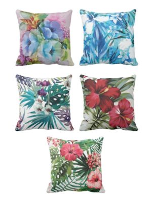 24X24 inches Set of 5 Cushion Covers Printed Floral Flower Sofa Throw Pillows Multicolor