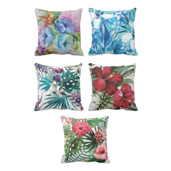24X24 inches Set of 5 Cushion Covers Printed Floral Flower Sofa Throw Pillows Multicolor