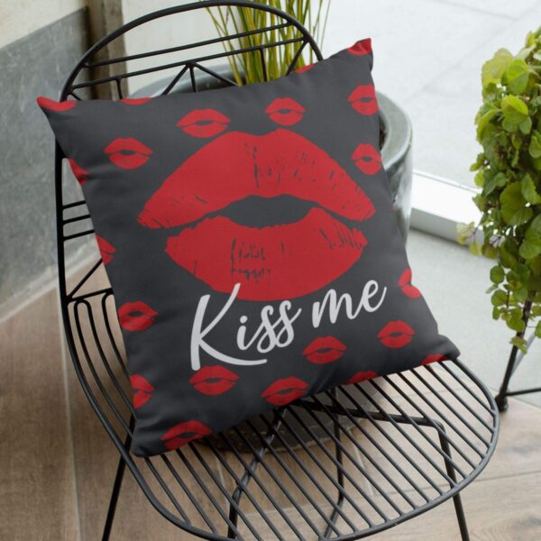 Valentine Kiss Day Gifts for Girlfriend Wife Kiss Me Red Lips Cushion Cover Love Printed Throw Pillow Couple - 12 x 12 inches