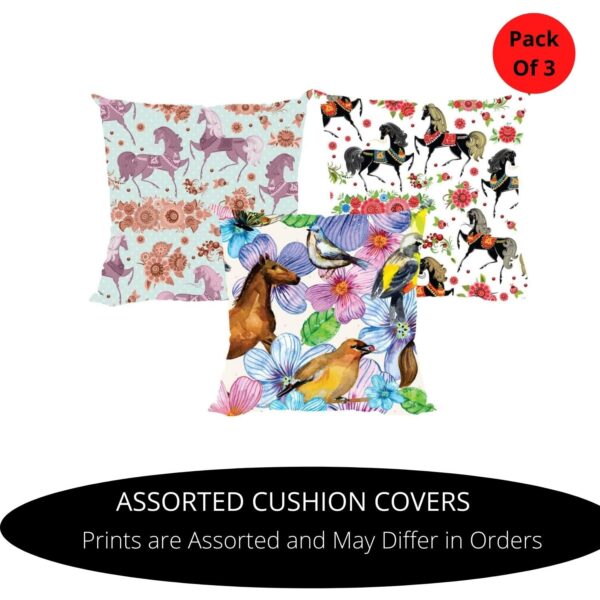 20x20 Inches Assorted Floral Abstract Pattern Printed Cotton Cushion Pillow Covers (Multicolour) - Set of 3