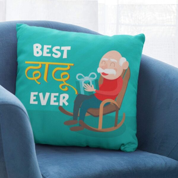 Birthday Gifts for Grandfather 24 x 24 inches Best Dadu Ever Printed Velvet Cushion Cover Throw Pillow