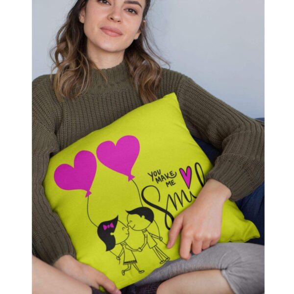 Valentine Gifts for Girlfriend Wife 12x12 inches Canvas Cotton Throw Pillow Cushion Cover You Make Me Smile Printed, Yellow