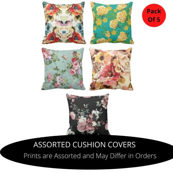 24x24 Inches Assorted Floral Abstract Pattern Printed Cotton Cushion Pillow Covers (Multicolour) - Set of 5