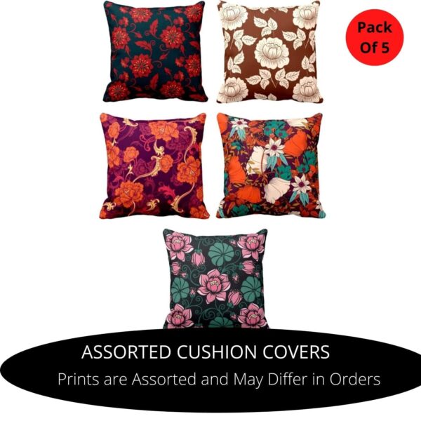 24x24 Inches Assorted Floral Abstract Pattern Printed Cotton Cushion Pillow Covers (Multicolour) - Set of 5