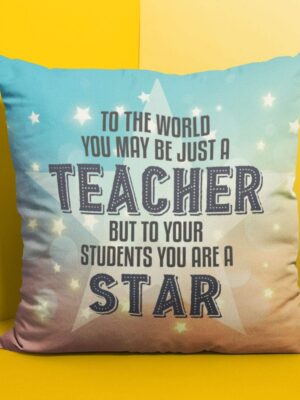 theTeachers Day Gifts – Star Teacher Printed Cushion Cover (12x12 Inch) | Canvas Cotton Cushion for Sofa, Chair & Living Room Decor