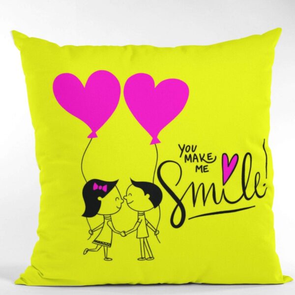 Valentine Gifts for Girlfriend Wife 12x12 inches Canvas Cotton Throw Pillow Cushion Cover You Make Me Smile Printed, Yellow