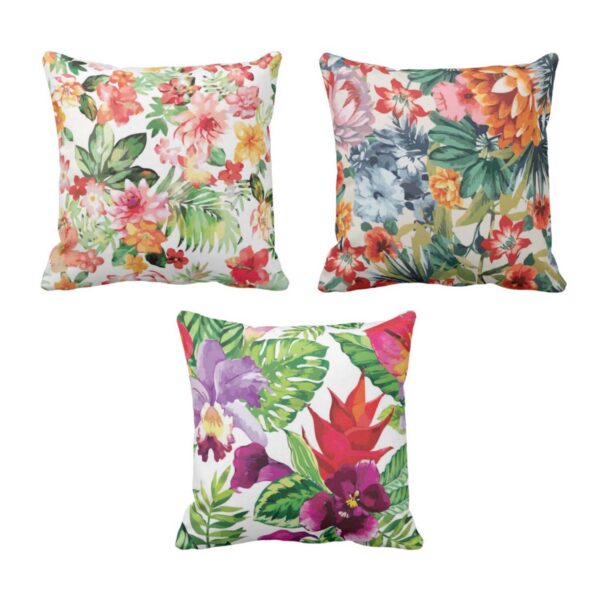 Bright Floral Cushion Covers 16x16 Inches | Pack of 3 Throw Pillow Covers | Floral Cushion Covers for Sofa, Couch, Chair & Home Decor | C