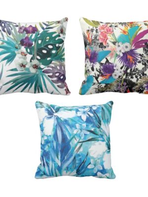 20X20 inches Set of 3 Cushion Covers Coloured Floral Flowers Printed Sofa Throw Pillows Multicolor