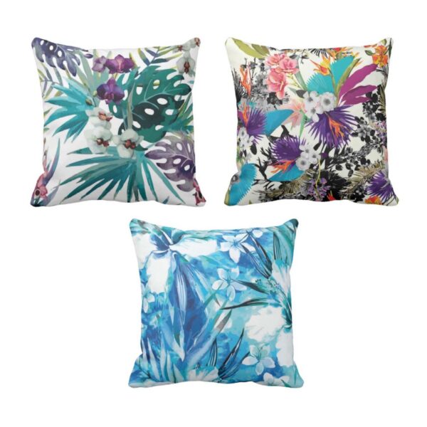 20X20 inches Set of 3 Cushion Covers Coloured Floral Flowers Printed Sofa Throw Pillows Multicolor