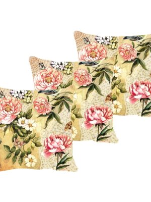 24X24 inches Set of 3 Cushion Covers Adorable Floral Flowers Printed Sofa Throw Pillows Multicolor