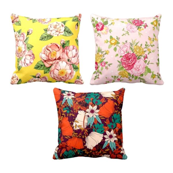 20x20 Inches Assorted Floral Abstract Pattern Printed Cotton Cushion Pillow Covers (Multicolour) - Set of 3