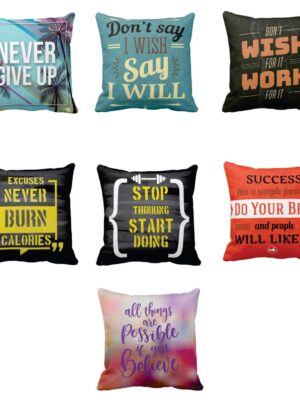 16X16 inches Set of 7 Cushion Covers Never Give Up Motivational Quotes Printed Sofa Throw Pillows Multicolor