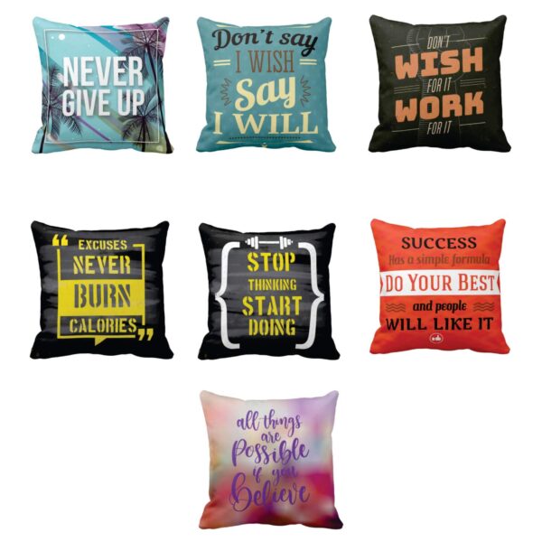 16X16 inches Set of 7 Cushion Covers Never Give Up Motivational Quotes Printed Sofa Throw Pillows Multicolor