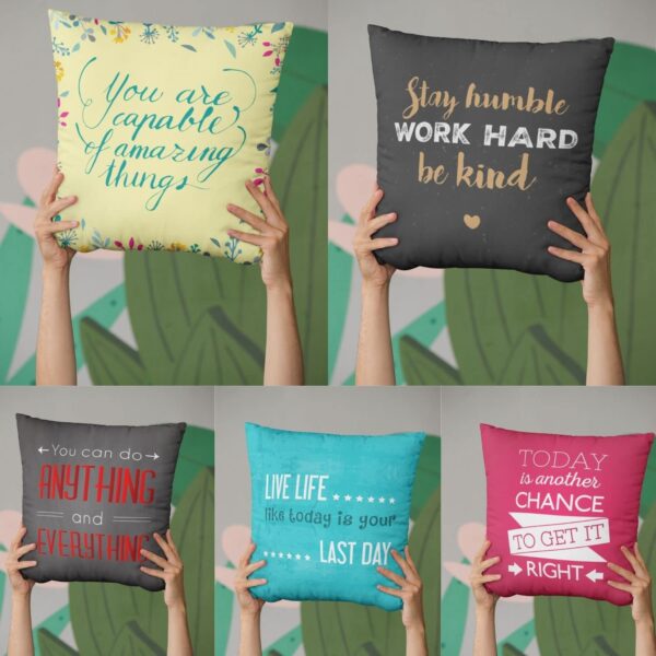 12X12 inches Set of 5 Cushion Covers Stay Humble Work Hard Motivational Quotes Sofa Throw Pillows Multicolor