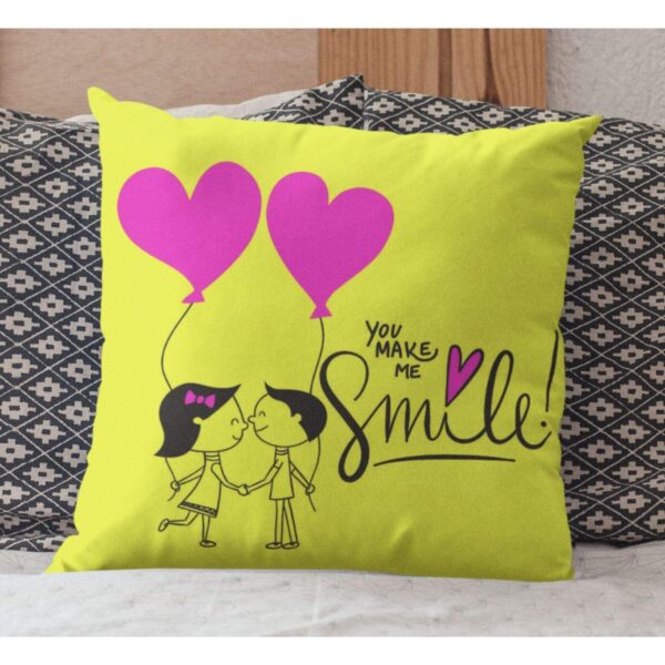 Valentine Gifts for Girlfriend Wife 12x12 inches Canvas Cotton Throw Pillow Cushion Cover You Make Me Smile Printed, Yellow