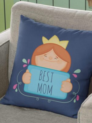 12x12 inches Poly Satin Cushion (with Filler) Best Mom Printed Birthday Throw Pillow Sofa - Blue