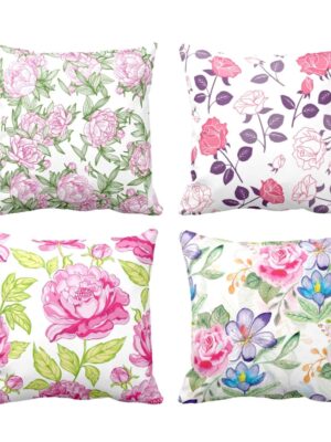20X20 inches Set of 4 Cushion Covers Glamorous Floral Floral Flowers Printed Sofa Throw Pillows Multicolor