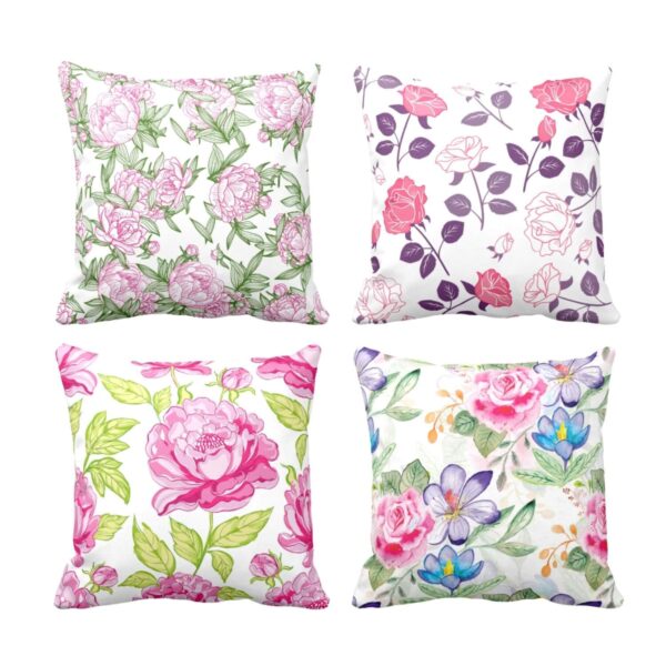 20X20 inches Set of 4 Cushion Covers Glamorous Floral Floral Flowers Printed Sofa Throw Pillows Multicolor